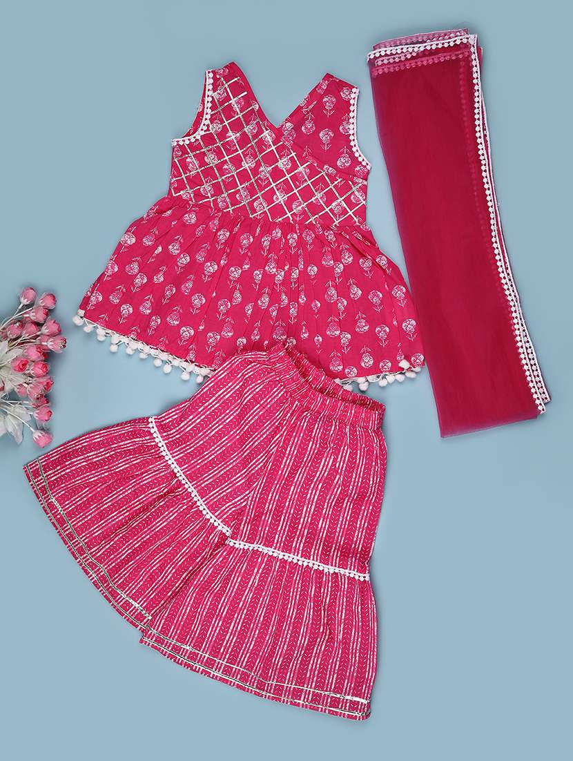 girls printed v neck kurta sharara set - 22457464 -  Standard Image - 1