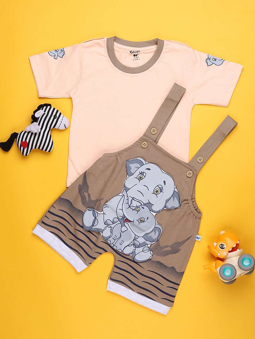 brown cotton dungarees twin sets & dungree - 22457484 -  Standard Image - 1