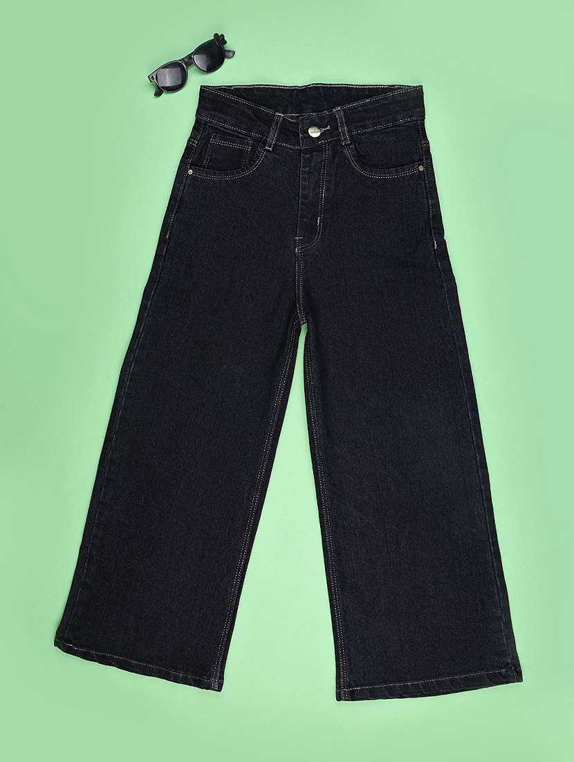 girls solid mid rise wide leg jeans - 22457500 -  Standard Image - 1