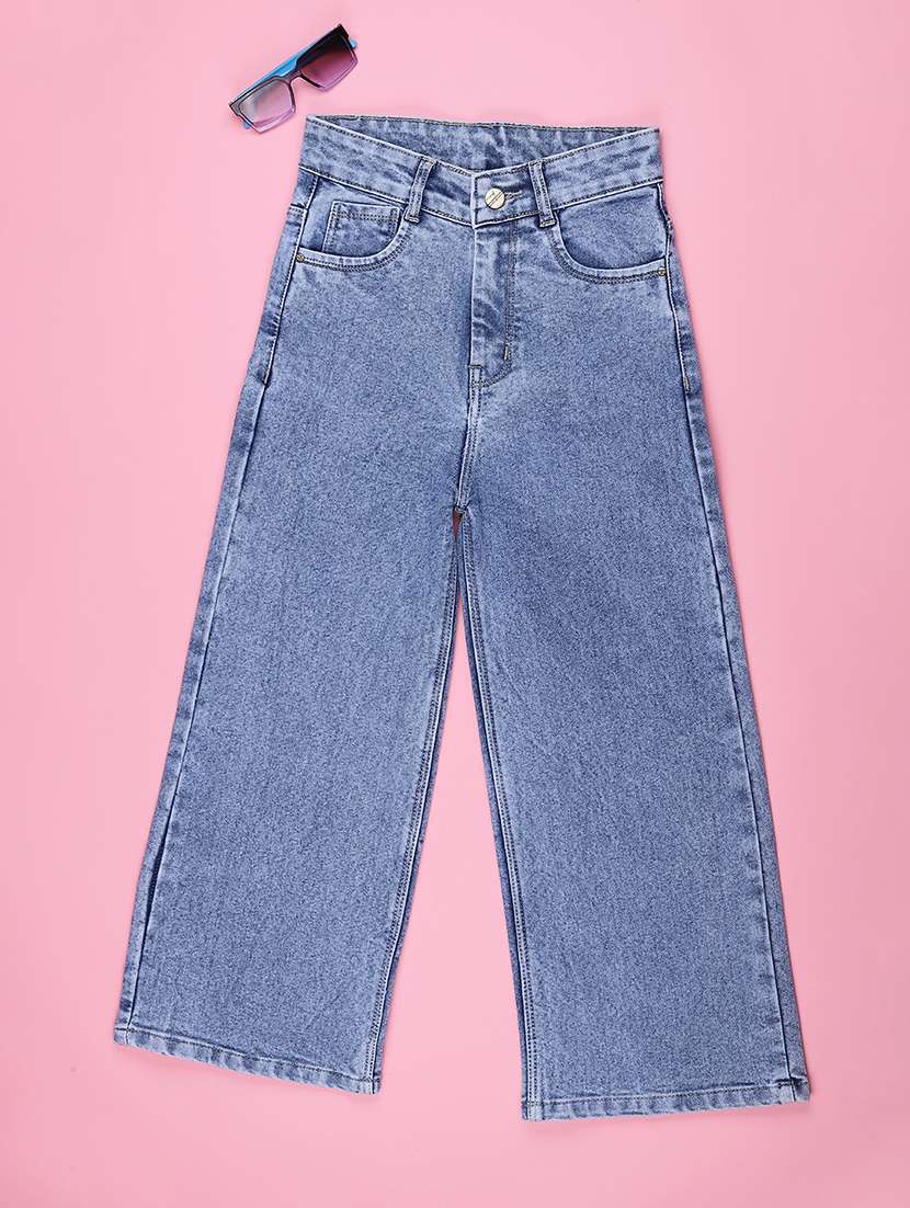 girls solid mid rise wide leg jeans - 22457503 -  Standard Image - 1