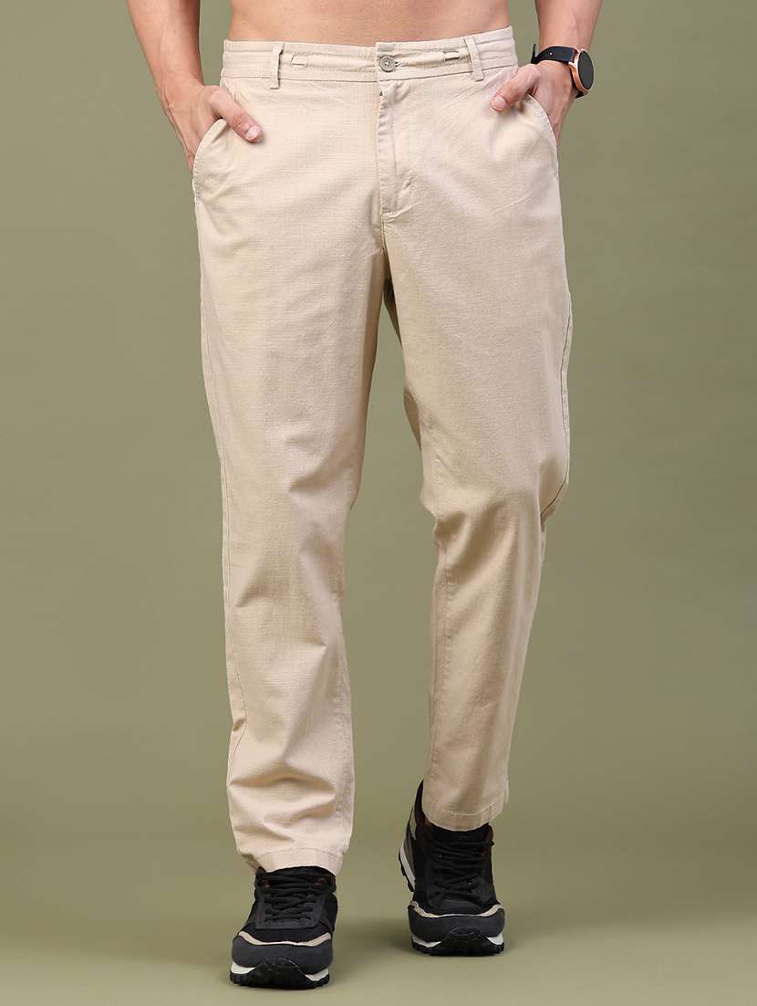 men solid mid rise chinos casual trouser