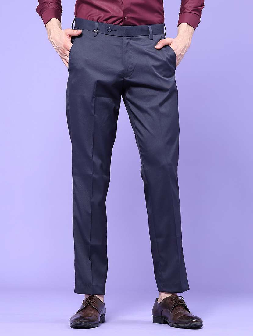 men solid mid rise regular fit formal trouser