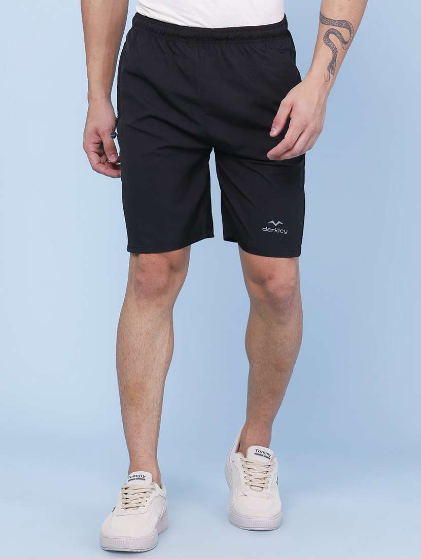 men solid mid rise regular fit sport shorts