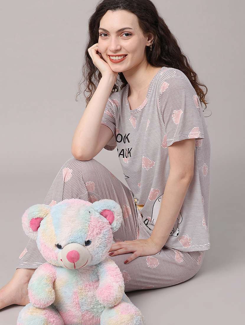 women printed round neck top and pyjama set - 22457759 -  Standard Image - 4
