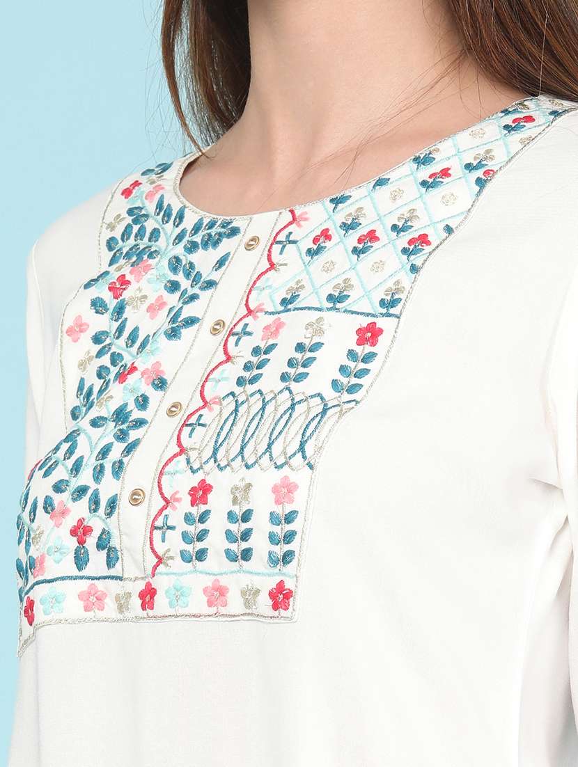 women embroidered three quarter sleeves straight kurta - 22457826 -  Standard Image - 1