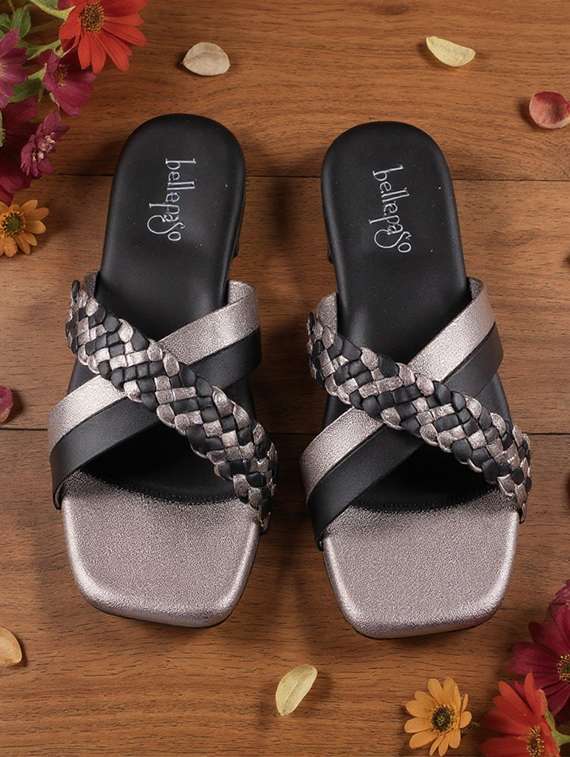 women textured slip on flat sandal