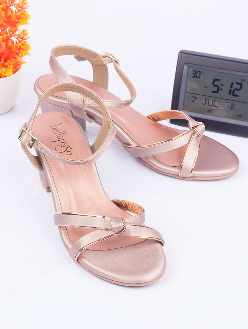 women metallic block heel sandals