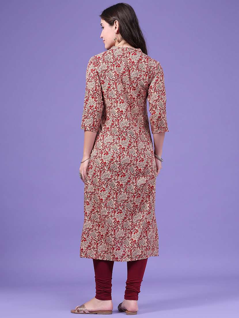 Women Printed Three Quarter Sleeves Straight Kurta - 22458308 -  Standard Image - 4