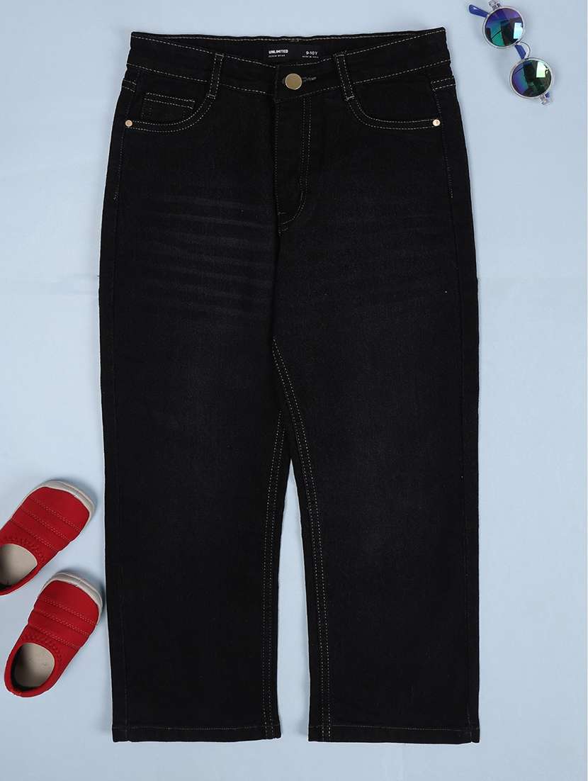 Girls Solid Mid Rise Straight Jeans - 22458341 -  Standard Image - 1