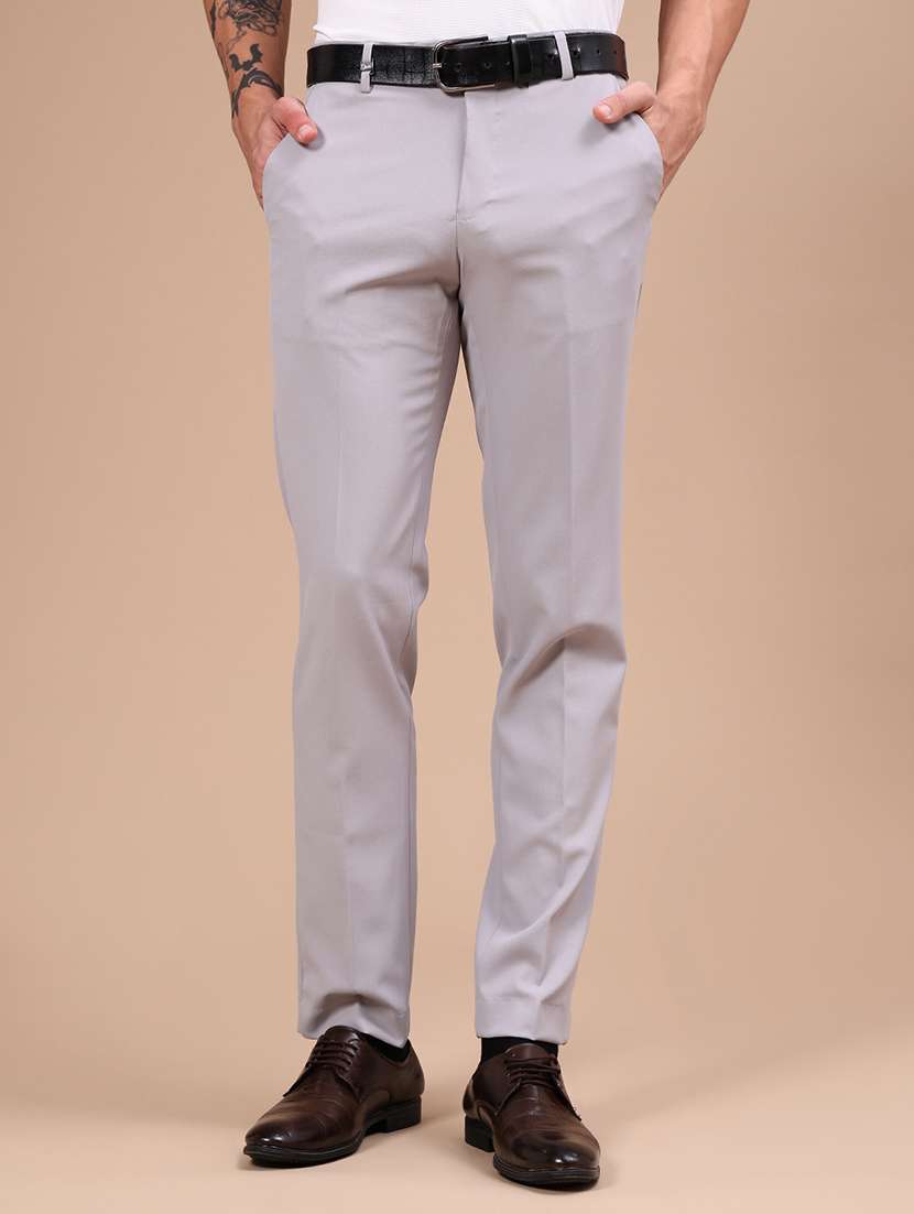 men solid mid rise flat front formal trouser
