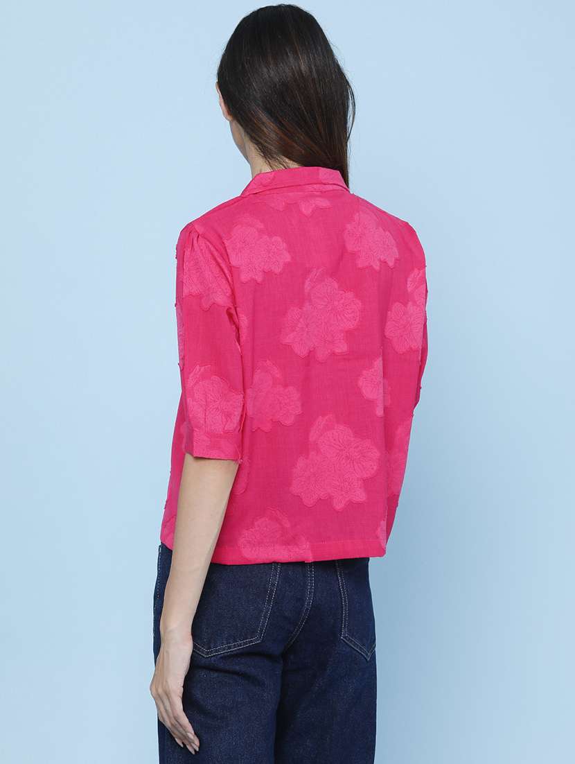 Women Self Design Short Sleeves Shirt Style Top - 22458462 -  Standard Image - 4