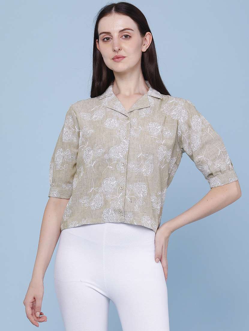 women printed collared regular shirt