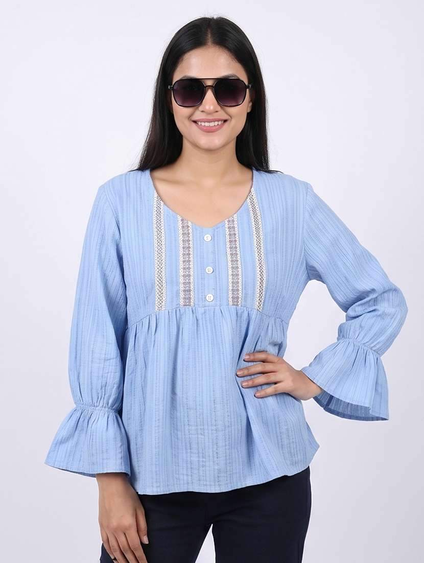 women self design long sleeves a-line top