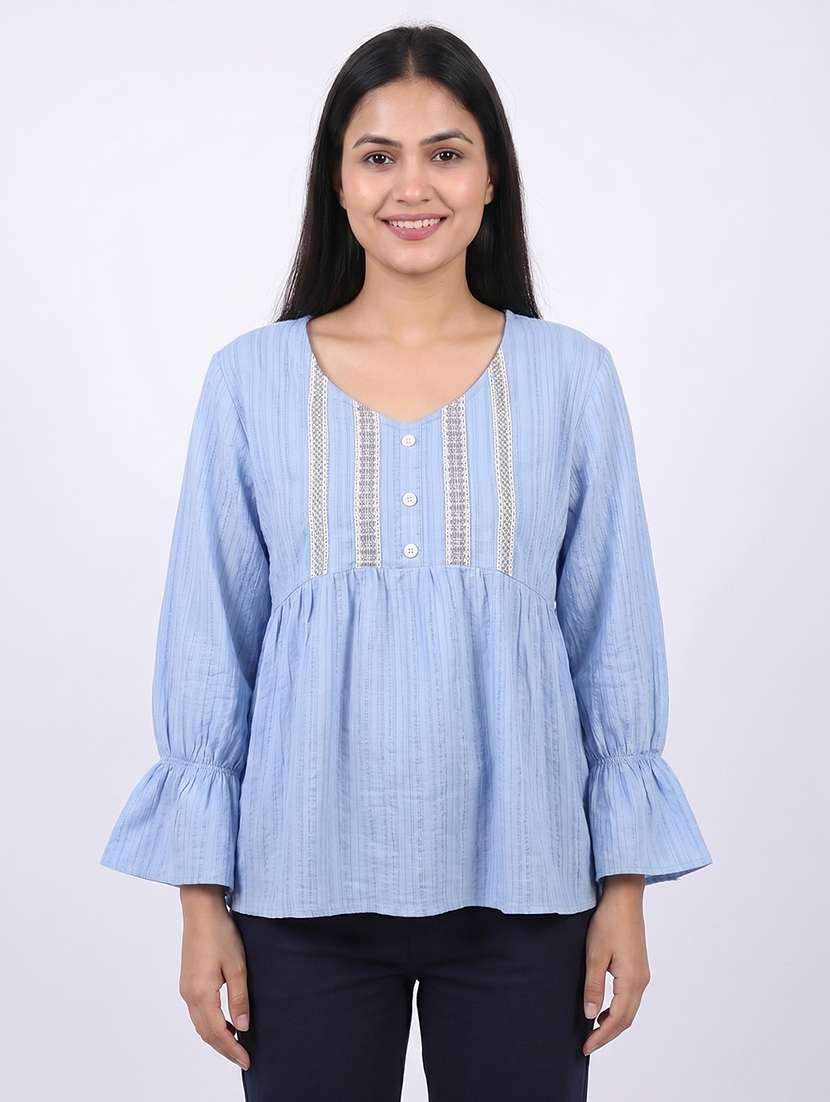 Women Self Design Long Sleeves A-line Top - 22458482 -  Standard Image - 1