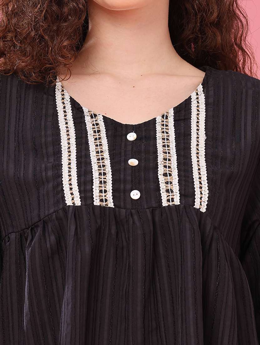 Women Self Design Three Quarter Sleeves A-line Top - 22458484 -  Standard Image - 1