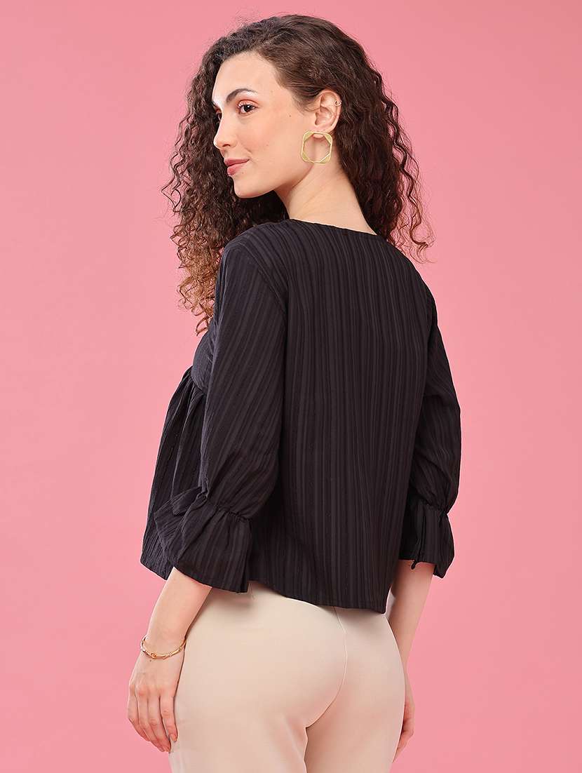 Women Self Design Three Quarter Sleeves A-line Top - 22458484 -  Standard Image - 4