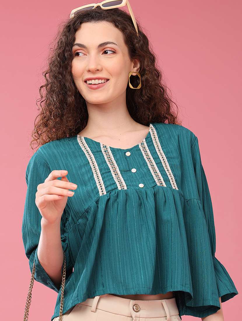 women self design three quarter sleeves a-line top