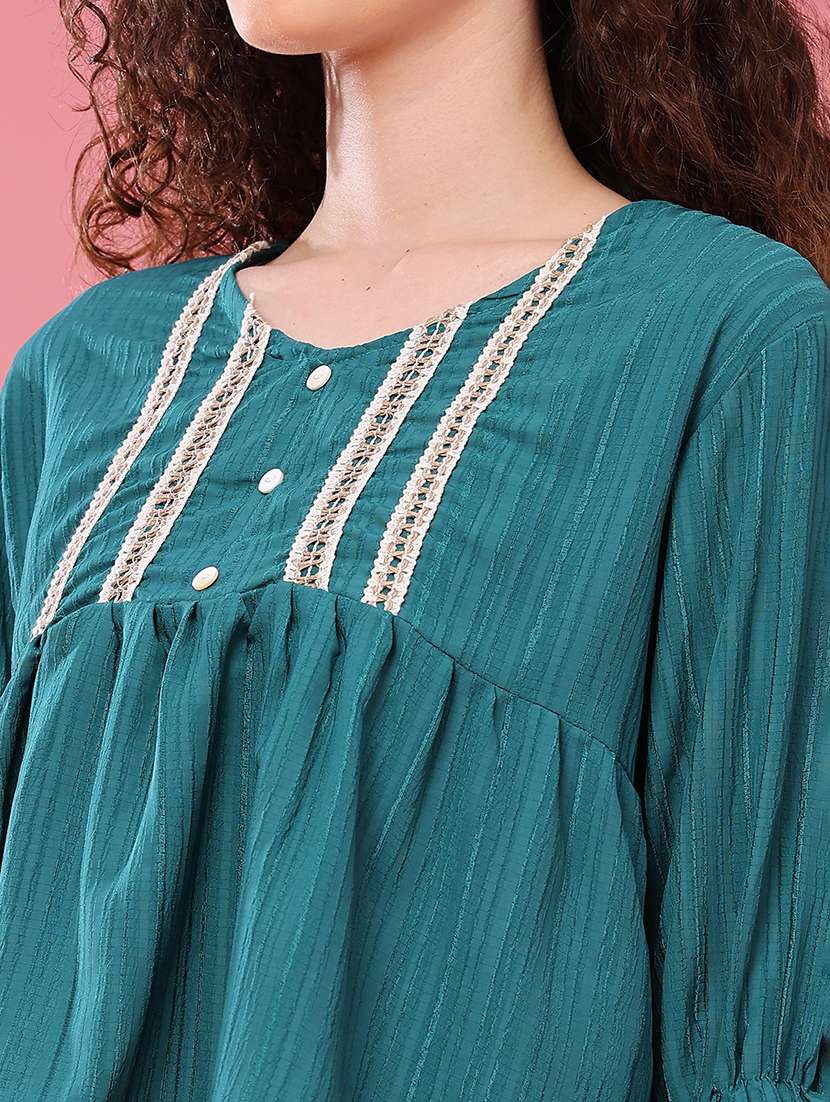 Women Self Design Three Quarter Sleeves A-line Top - 22458485 -  Standard Image - 1