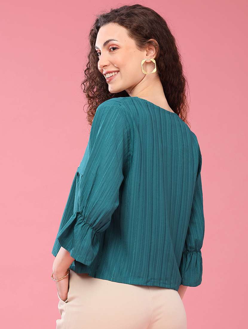Women Self Design Three Quarter Sleeves A-line Top - 22458485 -  Standard Image - 4