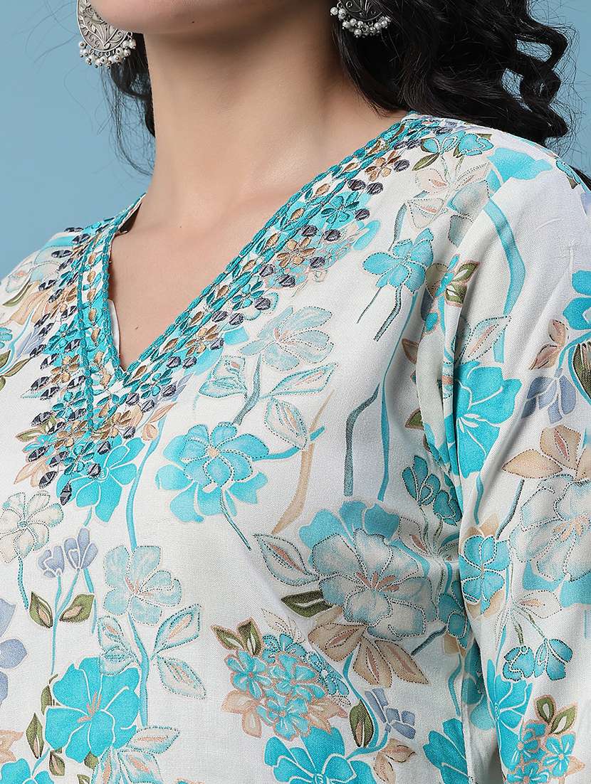 women printed three quarter sleeves ethnic co-ord set - 22458654 -  Standard Image - 1