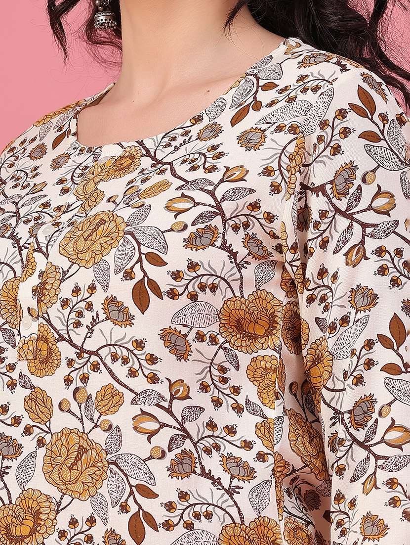 Women Printed Three Quarter Sleeves Straight Kurti - 22458870 -  Standard Image - 1