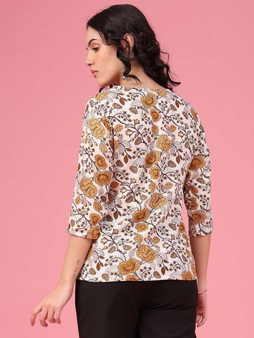 Women Printed Three Quarter Sleeves Straight Kurti - 22458870 -  Standard Image - 4