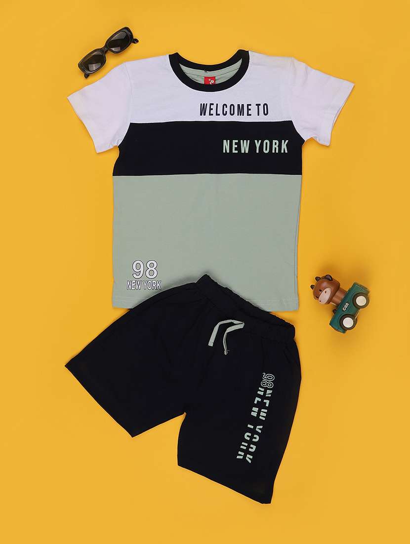 boys colourblocked round neck t-shirt and shorts set - 22458930 -  Standard Image - 1