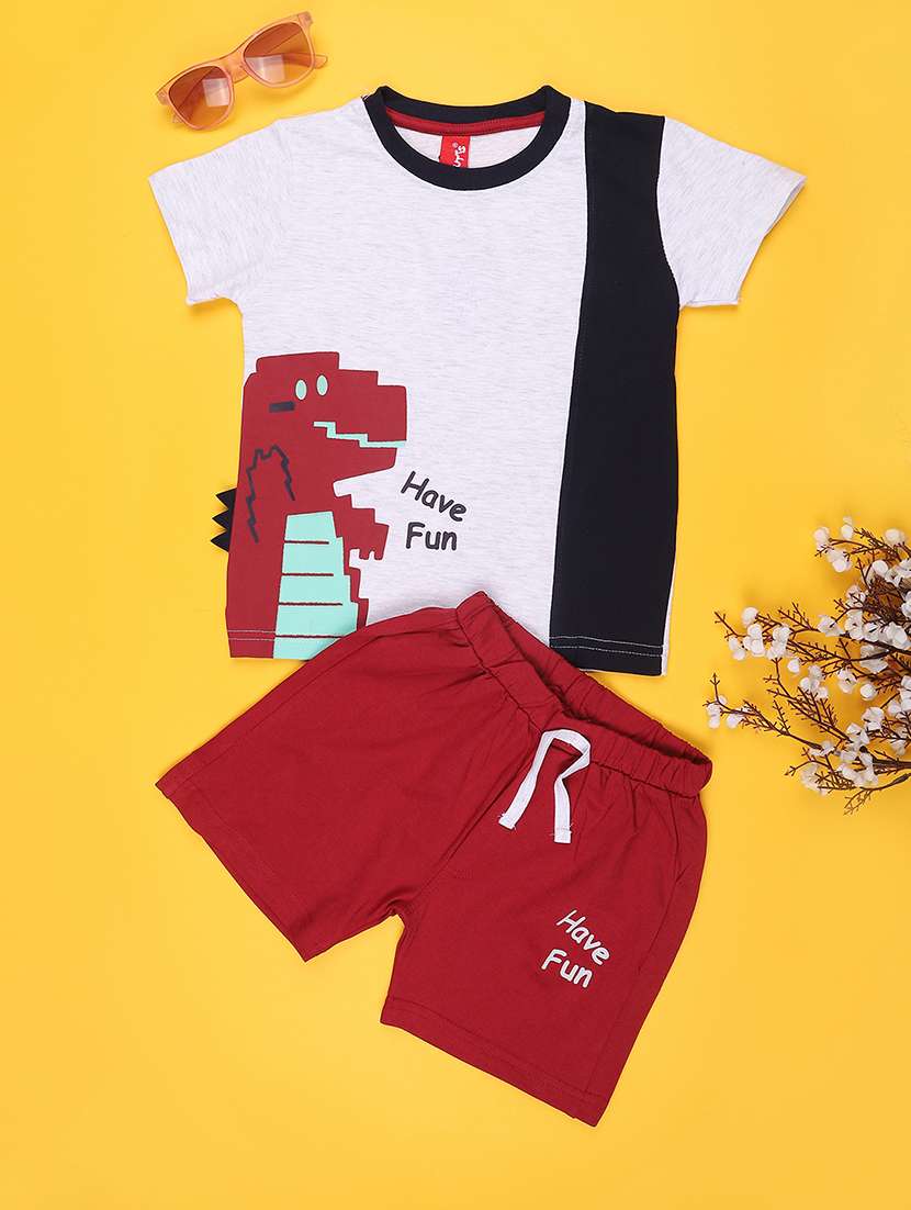 boys printed round neck t-shirt and shorts set - 22458945 -  Standard Image - 1