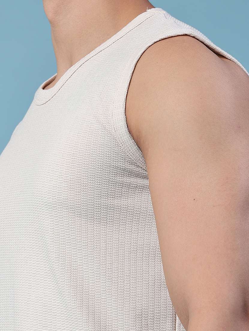 men self design round neck sleeveless t-shirt - 22459493 -  Standard Image - 1