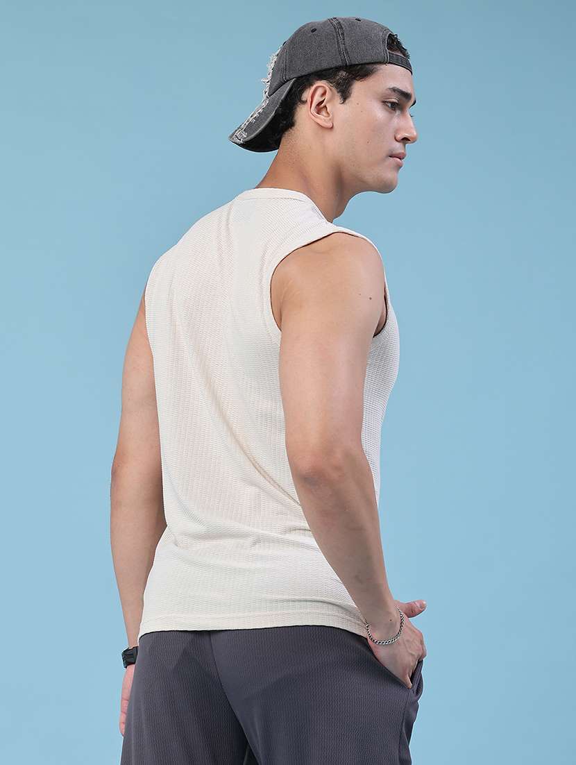 men self design round neck sleeveless t-shirt - 22459493 -  Standard Image - 4