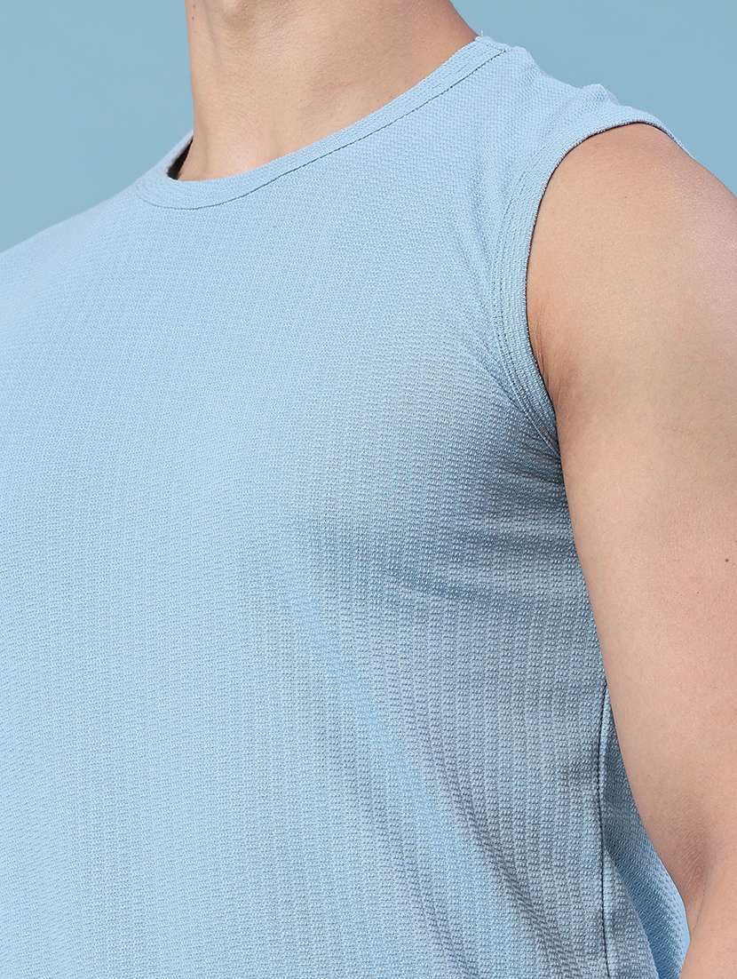Men Self Design Round Neck Sleeveless T-shirt - 22459494 -  Standard Image - 1