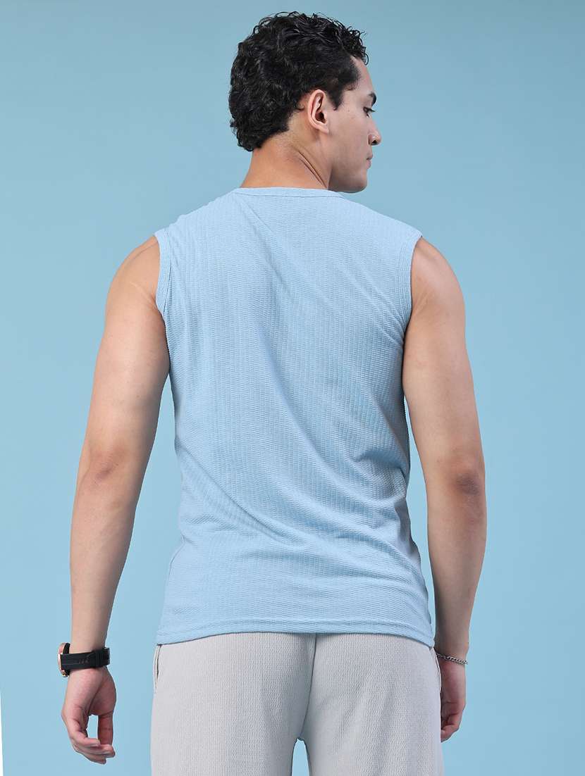 Men Self Design Round Neck Sleeveless T-shirt - 22459494 -  Standard Image - 4