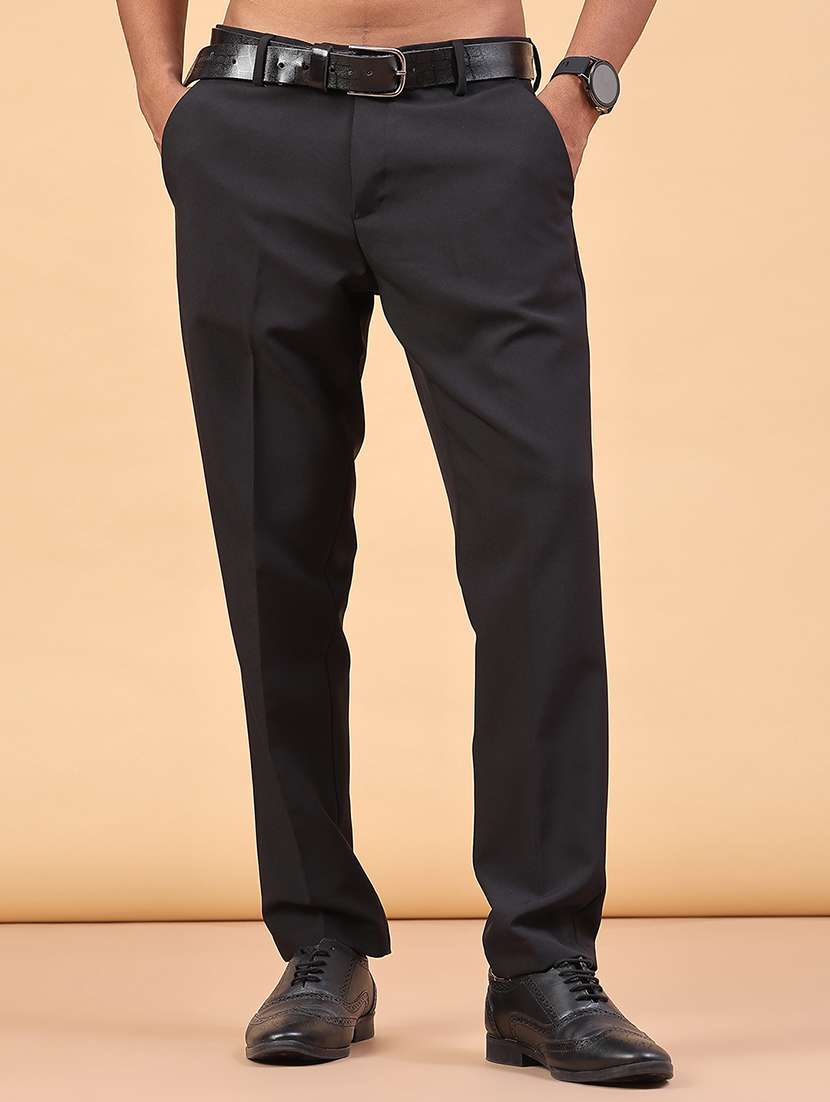 men solid mid rise regular fit trouser