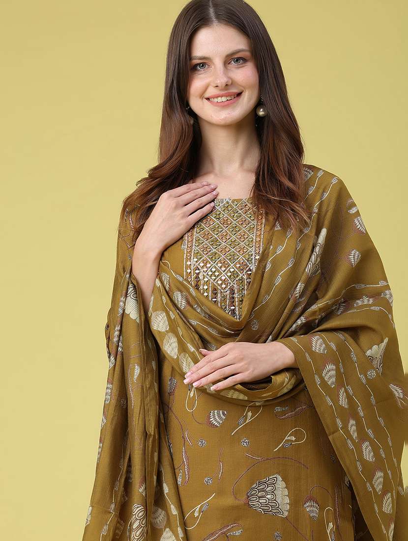 women printed three quarter sleeve kurta pant with dupatta set - 22459908 -  Standard Image - 1