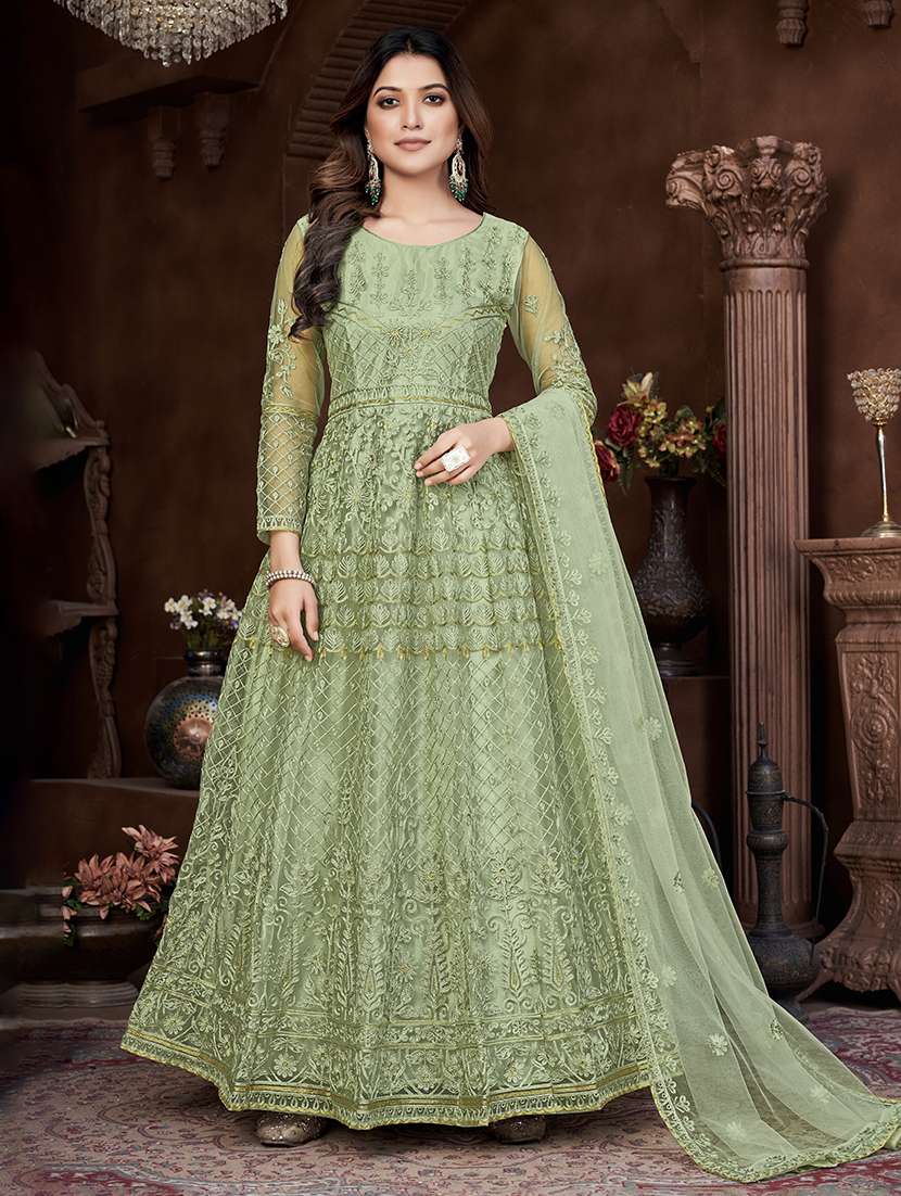 women solid with work semi stitched suit set