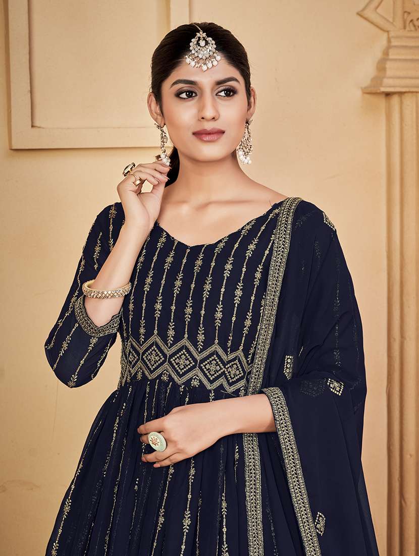 women solid with work semi stitched suit set - 22459936 -  Standard Image - 4