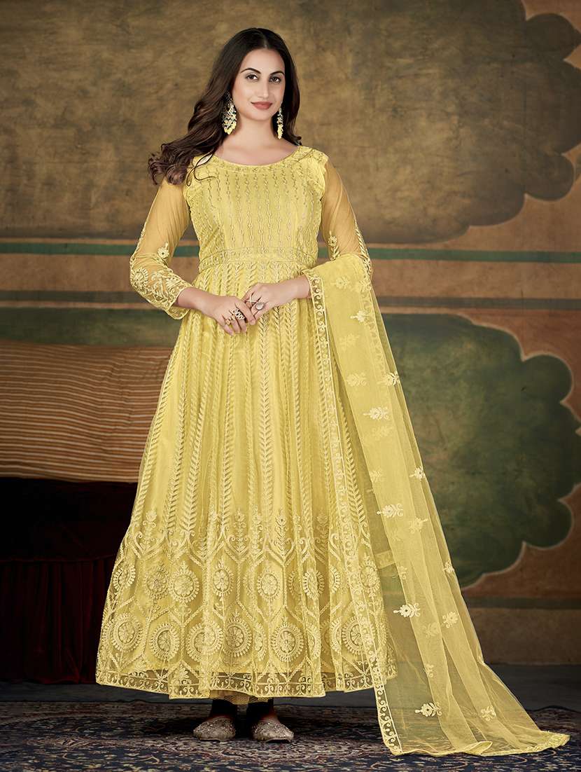 women solid with work semi stitched suit set