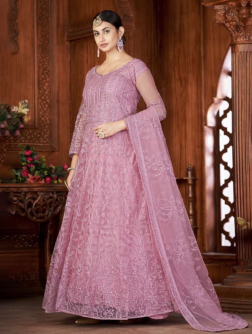 Women Solid With Work Semi Stitched Suit Set - 22459941 -  Standard Image - 1