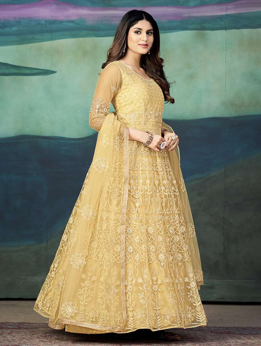 Women Solid With Work Semi Stitched Suit Set - 22459942 -  Standard Image - 1
