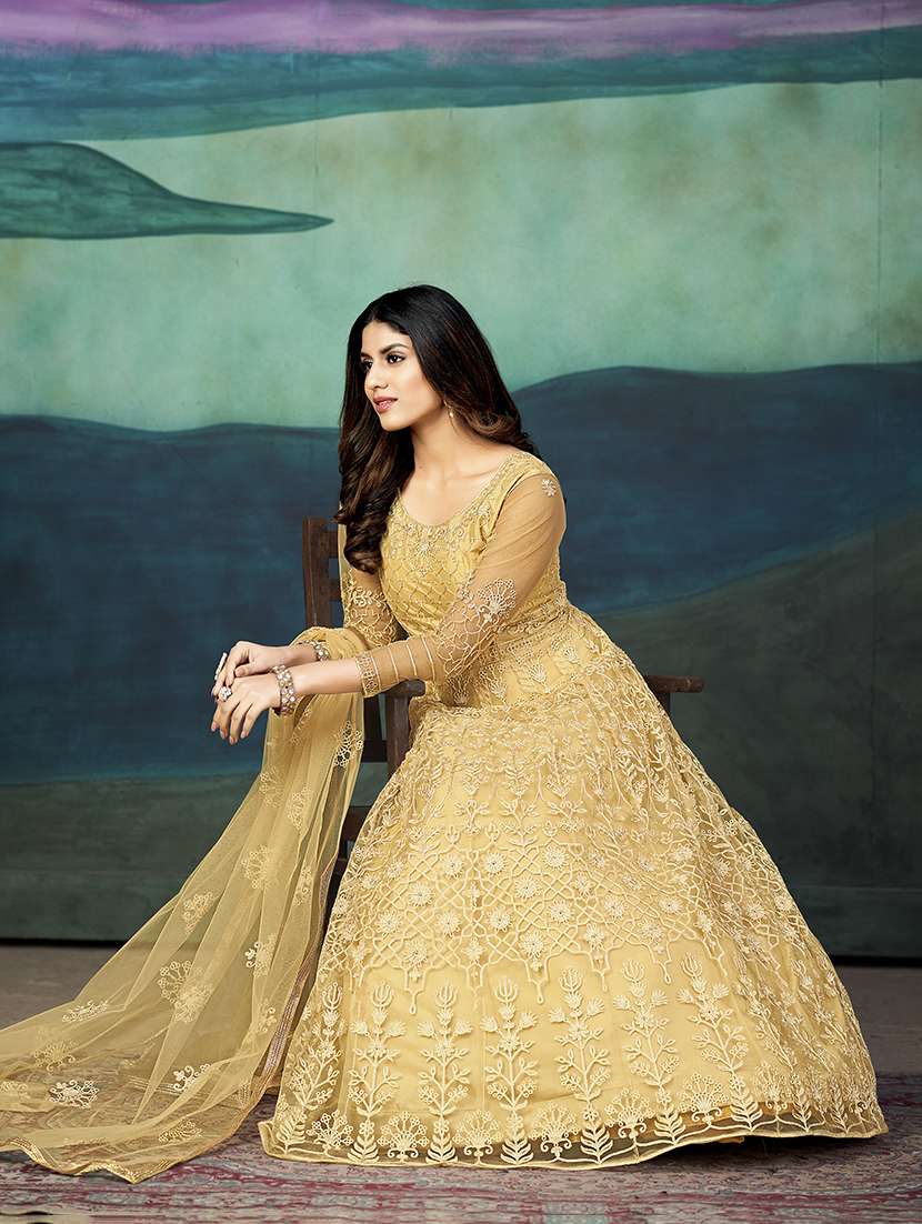 Women Solid With Work Semi Stitched Suit Set - 22459942 -  Standard Image - 4