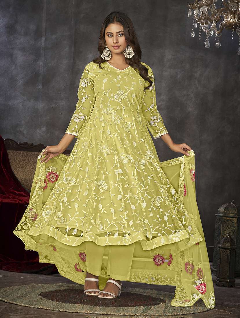 women solid with work semi stitched suit set - 22459947 -  Standard Image - 1