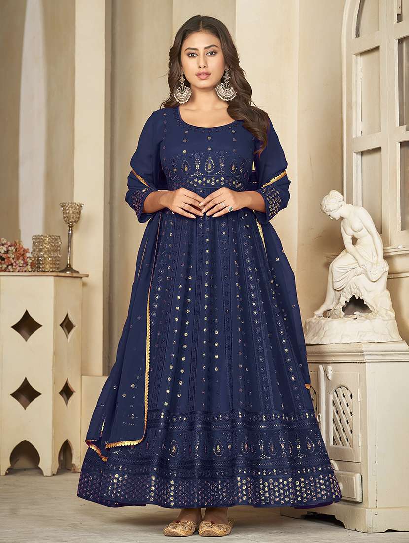 women solid with work semi stitched suit set - 22459948 -  Standard Image - 1