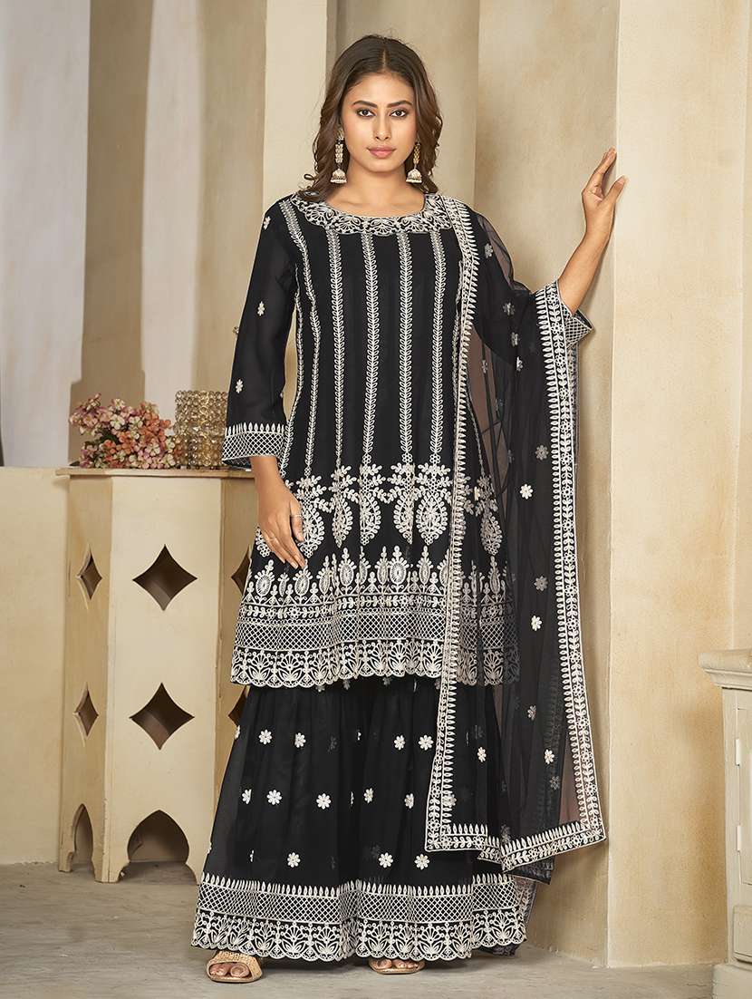 women solid with work semi stitched suit set - 22459969 -  Standard Image - 1