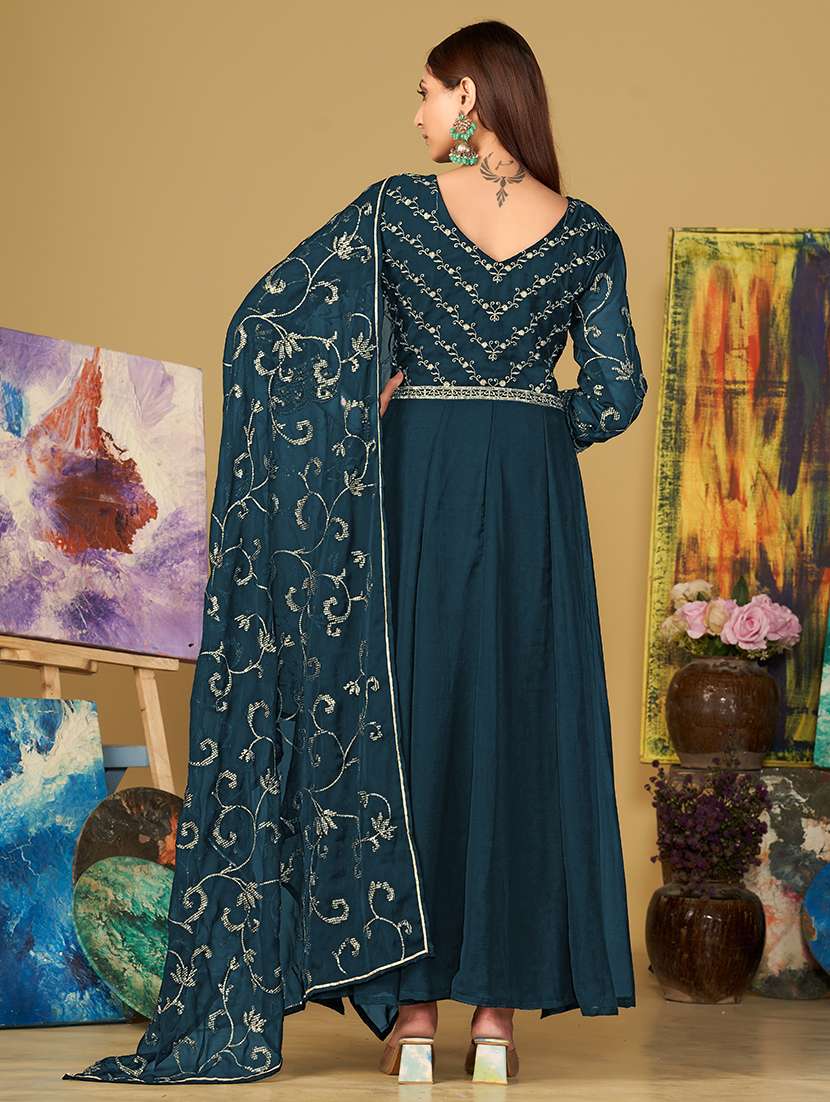 women solid with work semi stitched suit set - 22459976 -  Standard Image - 4