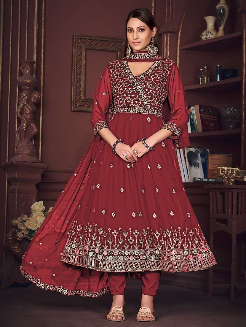 women solid with work semi stitched suit set - 22459978 -  Standard Image - 1