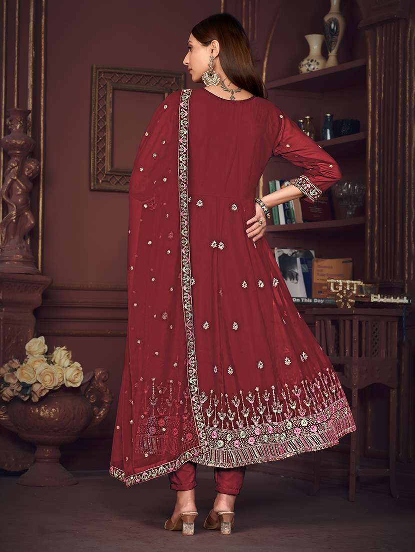 women solid with work semi stitched suit set - 22459978 -  Standard Image - 4