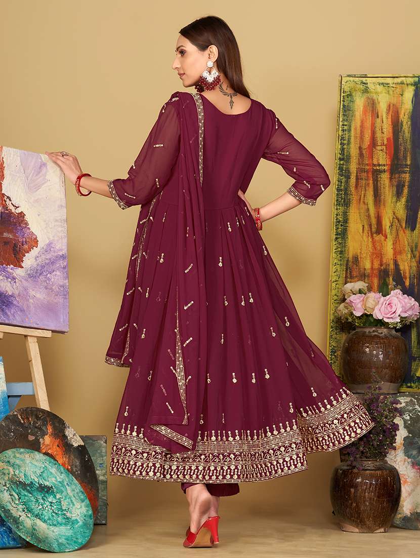 Women Solid With Work Unstitched Suit - 22459981 -  Standard Image - 4