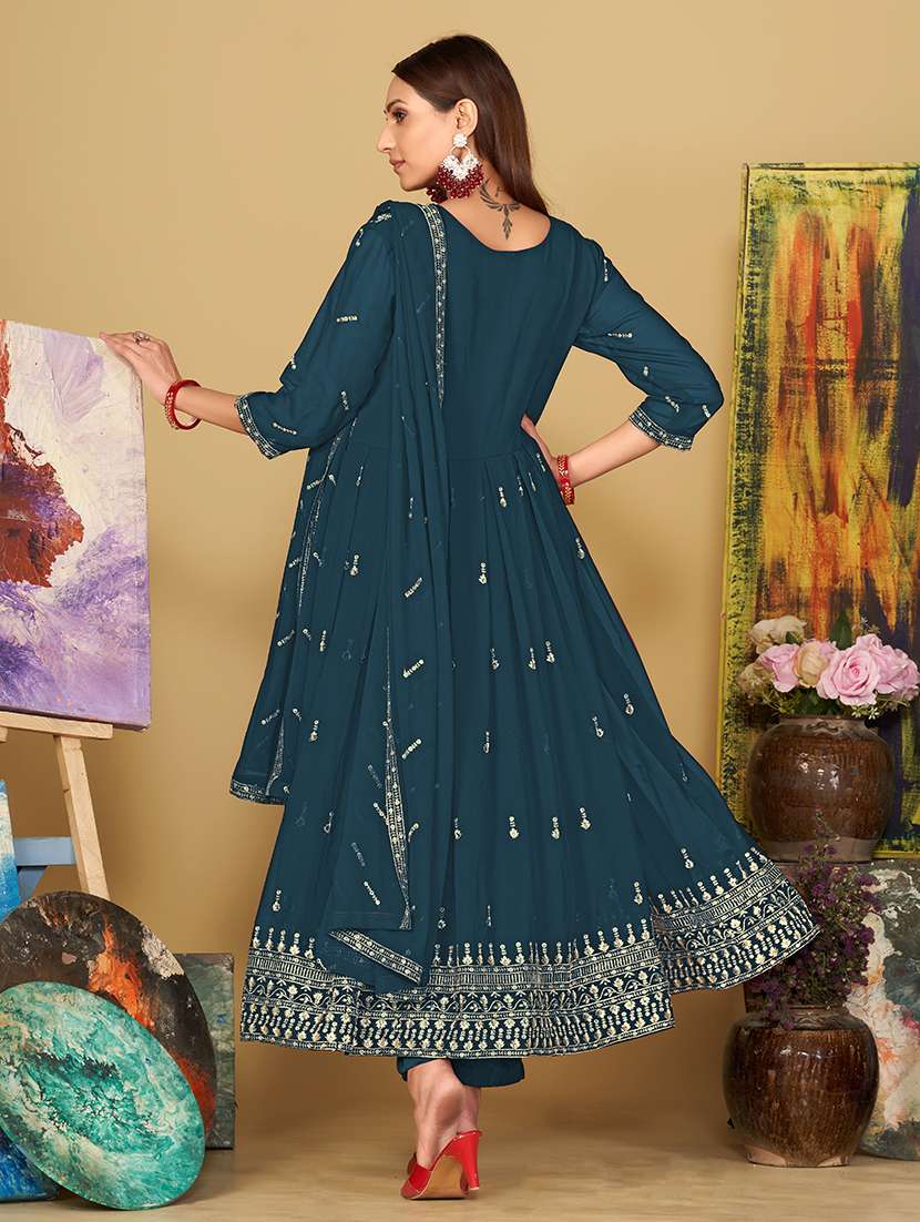 Women Solid With Work Unstitched Suit - 22459983 -  Standard Image - 4