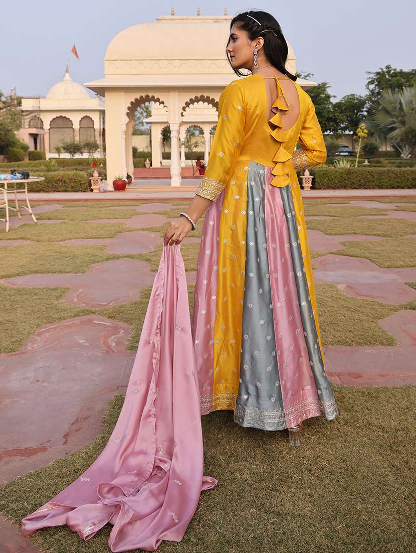 Women Solid With Work Unstitched Suit - 22459993 -  Standard Image - 4