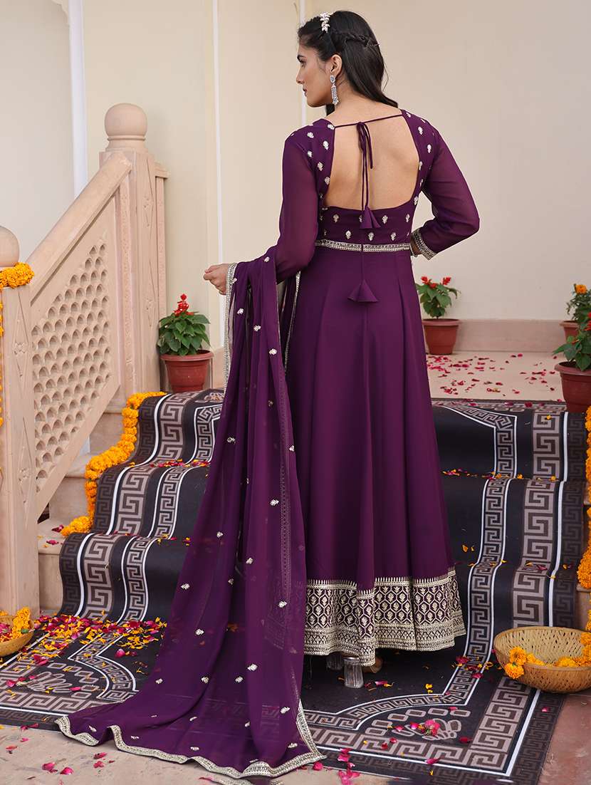 Women Solid With Work Unstitched Suit - 22459995 -  Standard Image - 4